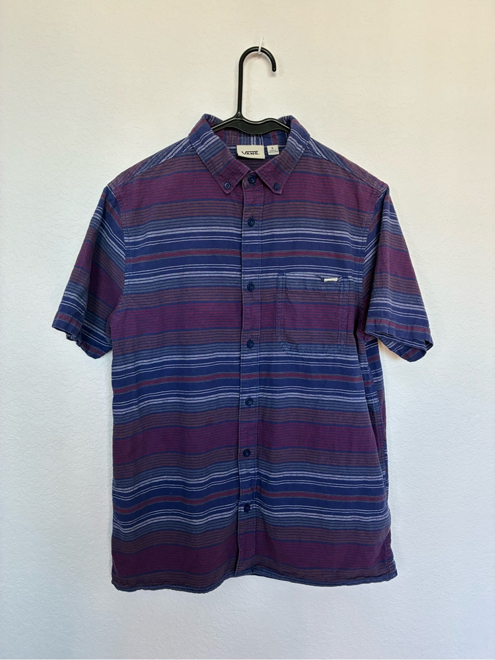 Vans Striped Button Front Short Sleeve Shirt Blue Red Size Small